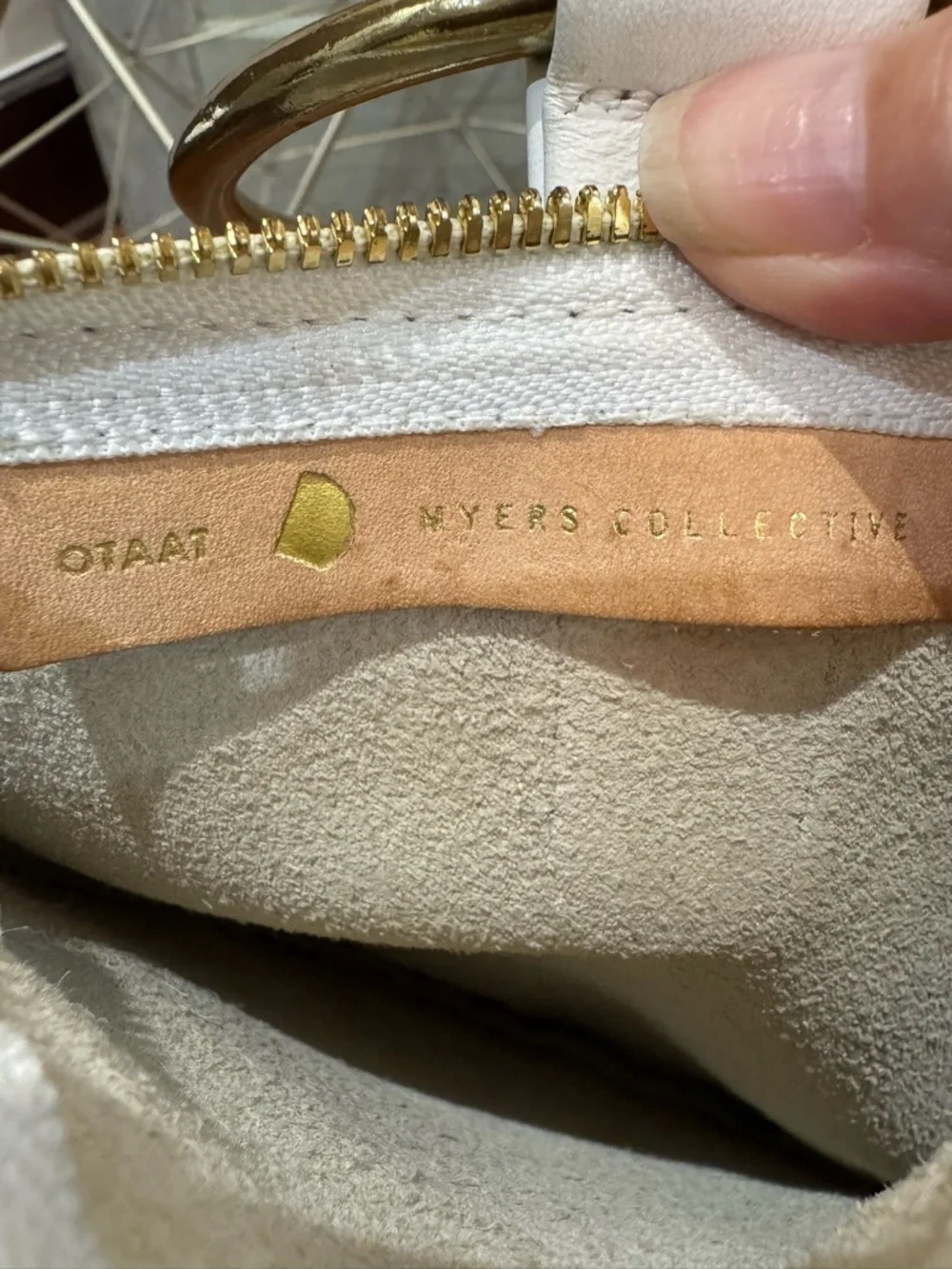 Otaat Myers Collective White Leather Designer Wristlet Gold-Tone Bracelet Handle